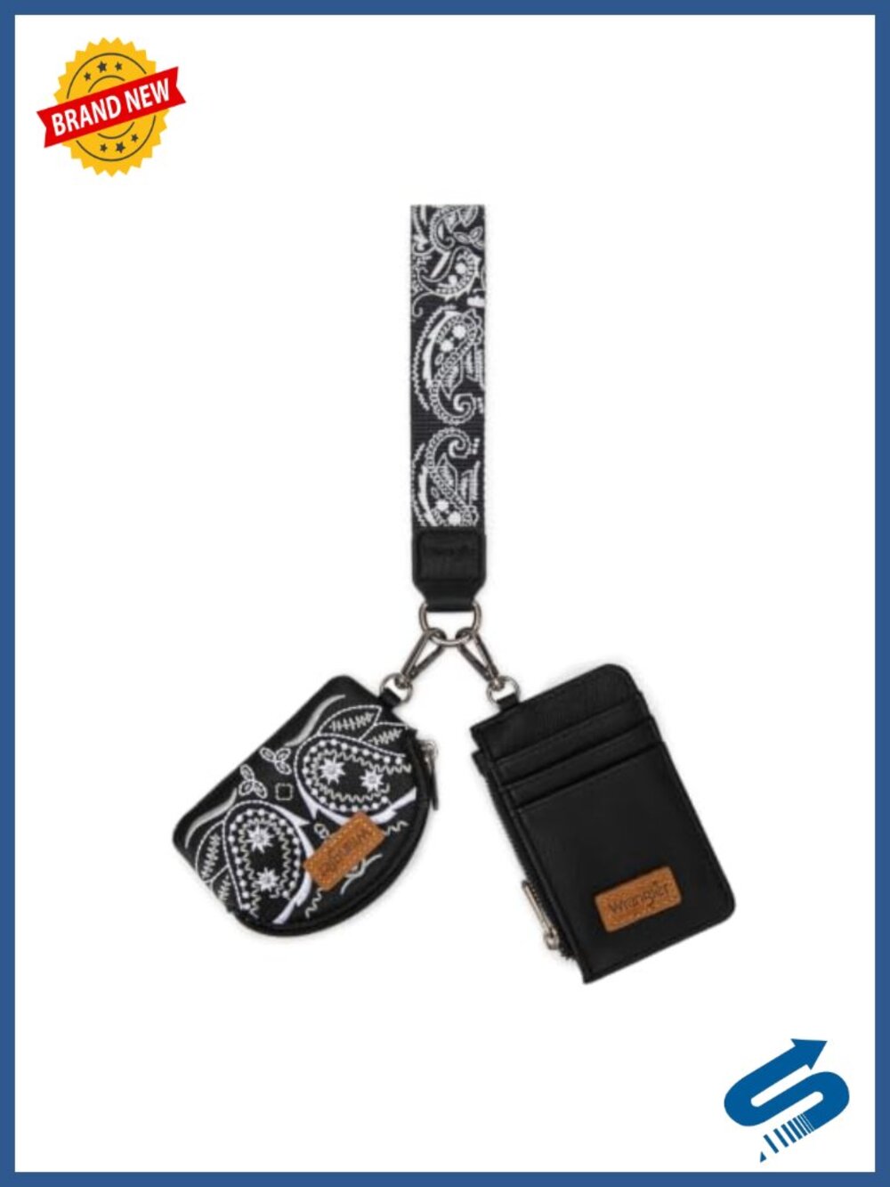 Paisley Dual Pouch Wristlet Keychain Wallet Coin Purse Card Holder PU Leather